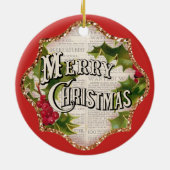 メリークリスマスレッドヴィンテージスパークルフェイクホリデー セラミックオーナメント (裏面)
