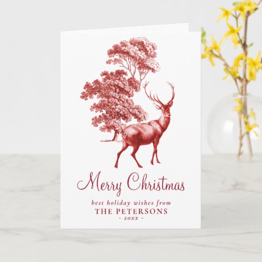 メリークリスマスレッドヴィンテージディアカード カード (黄色い花)