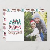 メリークリスマスレッドヴィンテージトラックツリーファームフォト シーズンカード (正面/裏面)