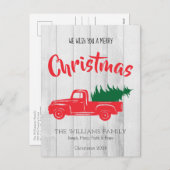 メリークリスマスレッドヴィンテージトラックツリーホリデー シーズンポストカード (正面/裏面)
