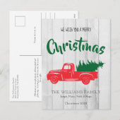 メリークリスマスレッドヴィンテージトラックツリーホリデー シーズンポストカード (正面/裏面)