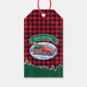 メリークリスマスレッドヴィンテージトラックバッファロープレイド ギフトタグ (正面)