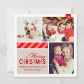 メリークリスマスレッドヴィンテージフォトコラージュ シーズンカード (正面)