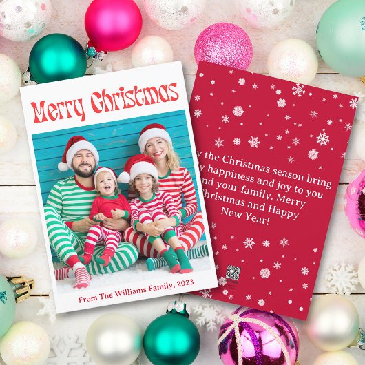 メリークリスマスレッドヴィンテージレトロシンプルフォト シーズンカード