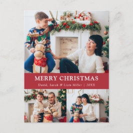 メリークリスマスレッド写真コラージポストカード シーズンポストカード
