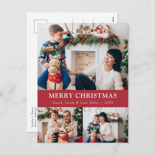 メリークリスマスレッド写真コラージポストカード シーズンポストカード (正面/裏面)
