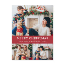 メリークリスマスレッド写真コラージポストカード