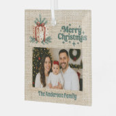 メリークリスマスレッド写真ベージュのバーラップギフトボックス ガラスオーナメント (正面左)