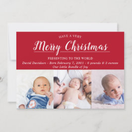 メリークリスマスレッド写真誕生のお知らせ シーズンカード
