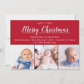 メリークリスマスレッド写真誕生のお知らせ シーズンカード (正面)