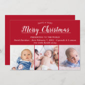 メリークリスマスレッド写真誕生のお知らせ シーズンカード (正面/裏面)
