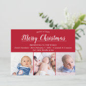 メリークリスマスレッド写真誕生のお知らせ シーズンカード (スタンド正面)