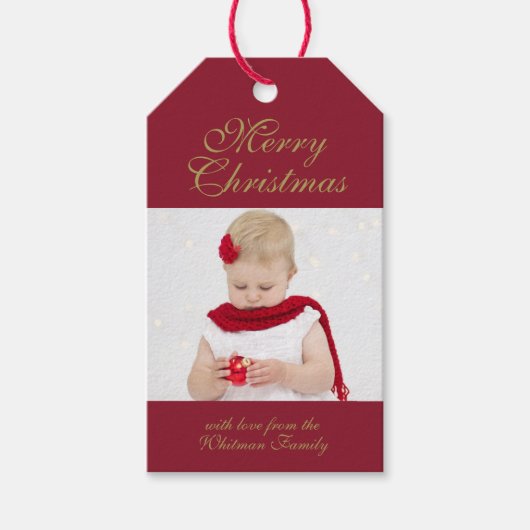 メリークリスマスレッド写真 ギフトタグ (正面)