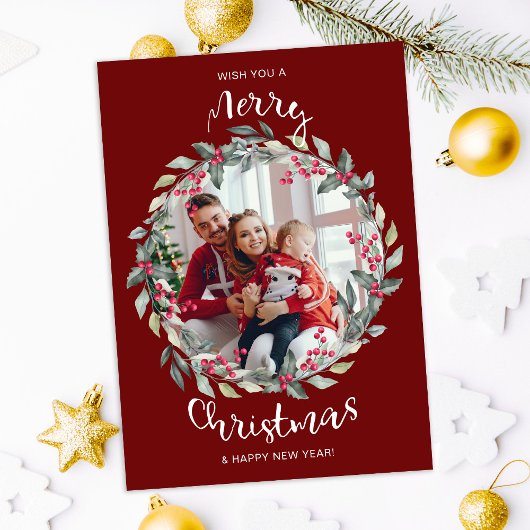 メリークリスマスレッド家族の写真ホリデーカード シーズンカード
