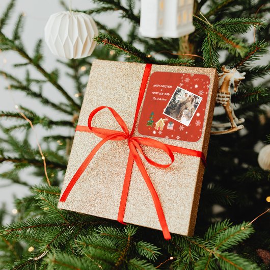 メリークリスマスレッド家族の写真 スクエアシール