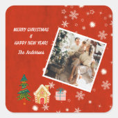 メリークリスマスレッド家族の写真 スクエアシール (正面)