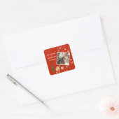 メリークリスマスレッド家族の写真 スクエアシール (封筒)