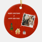 メリークリスマスレッド家族の写真 セラミックオーナメント (正面)