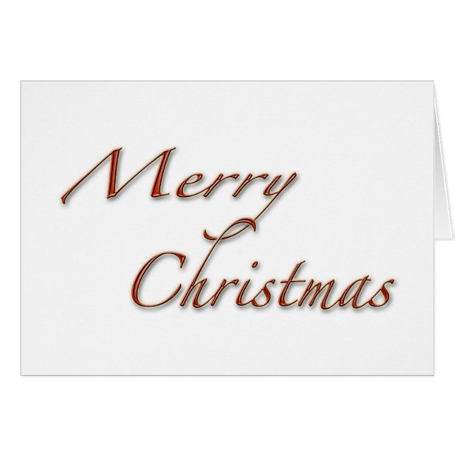 メリークリスマスレッド文字オンホワイトグリーティングカード (正面横)