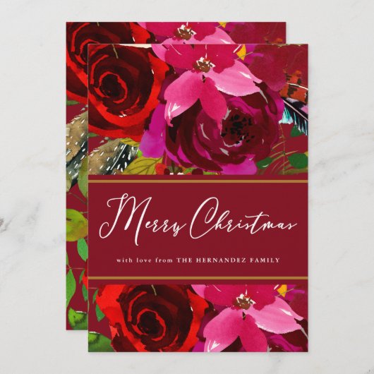 メリークリスマスレッド書道フローラ休日 シーズンカード (正面/裏面)