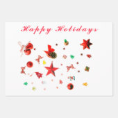 メリークリスマスレッド混合オーナメントと文字 ラッピングペーパーシート (正面3)