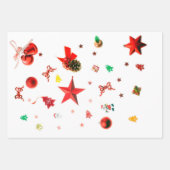メリークリスマスレッド混合オーナメントと文字 ラッピングペーパーシート (正面)