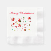 メリークリスマスレッド混合オーナメントと文字 縁ありカクテルナプキン (正面)
