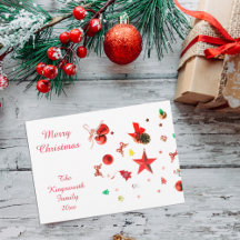 メリークリスマスレッド混合オーナメントフラットカード