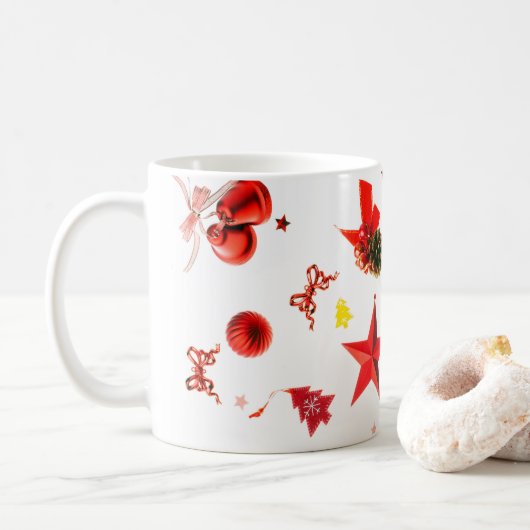 メリークリスマスレッド混合オーナメント コーヒーマグカップ (ドーナツ)