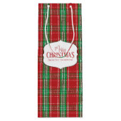 メリークリスマスレッド素朴ファームハウスホリデイプレイド ワインギフトバッグ (裏面)