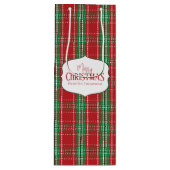 メリークリスマスレッド素朴ファームハウスホリデイプレイド ワインギフトバッグ (正面)