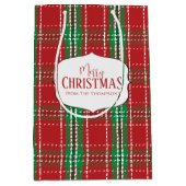 メリークリスマスレッド素朴ホリデーファームハウスプレイド ミディアムペーパーバッグ (正面)