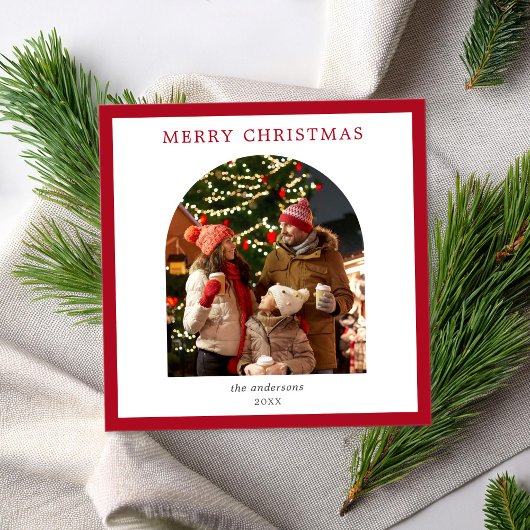 メリークリスマスレッド縁どミニマリストのアーチ写真 シーズンカード