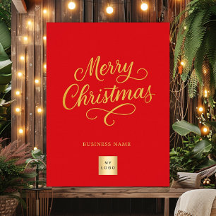 メリークリスマスレッド金ゴールドのビジネスロゴ ポスター