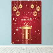 メリークリスマスレッド金ゴールドギフト装飾雪 キャンバスプリント (インサイチュ (ウッドフロア))