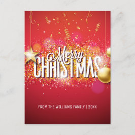 メリークリスマスレッド金ゴールドグリッタースターモダン写真 シーズンポストカード