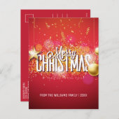 メリークリスマスレッド金ゴールドグリッタースターモダン写真 シーズンポストカード (正面/裏面)