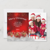 メリークリスマスレッド金ゴールドホリーバウブル 招待状 (正面)