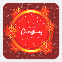 メリークリスマスレッド金ゴールド雪 スクエアシール