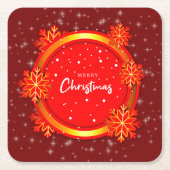 メリークリスマスレッド金ゴールド雪 スクエアペーパーコースター (正面)