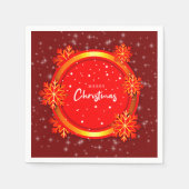 メリークリスマスレッド金ゴールド雪 スタンダードカクテルナプキン (正面)