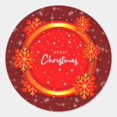 メリークリスマスレッド金ゴールド雪 ラウンドシール (正面)