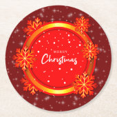 メリークリスマスレッド金ゴールド雪 ラウンドペーパーコースター (正面)
