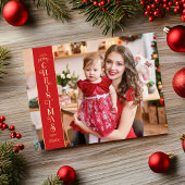 メリークリスマスレッド2枚の写真ファミリー金ゴールド 箔シーズンポストカード