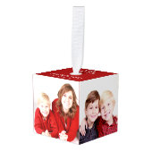 メリークリスマスレッド4ファミリーフォトフェスティバルギフト キューブオーナメント (正面アングル)