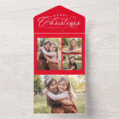 メリークリスマスレッド4写真ユニーク休日3倍 オールインワン招待状 (内側)