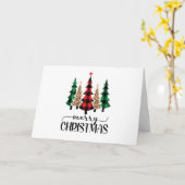 メリークリスマスレッド・グリーンとブラック・プレイド・ツリー カード (黄色い花)
