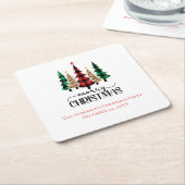 メリークリスマスレッド・グリーンとブラック・プレイド・ツリー スクエアペーパーコースター (アングル)