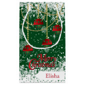 メリークリスマスレッド、グリーンと金ゴールドオーナメント スモールペーパーバッグ (裏面)