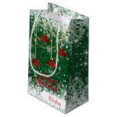 メリークリスマスレッド、グリーンと金ゴールドオーナメント スモールペーパーバッグ (裏面アングル)
